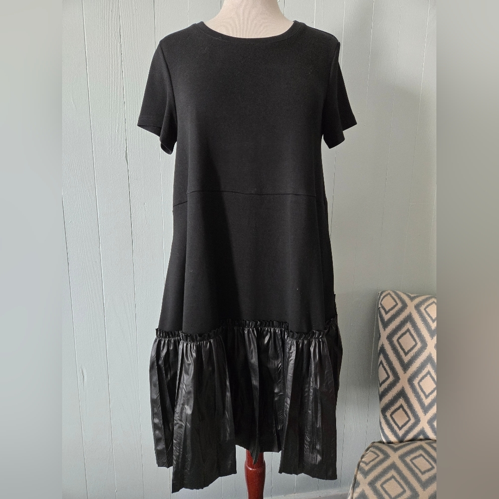 Wendy Trendy Elegant Black Dress with Ruffled Hem Size M